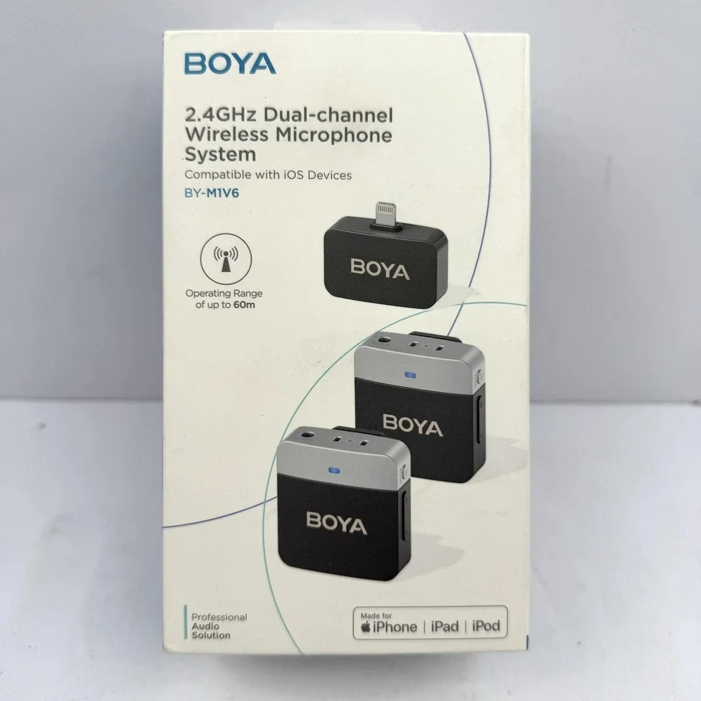 BOYA BY-M1V6 2.4GHz Dual Wireless Lavalier‎ Microphone System IPhone IPad Black